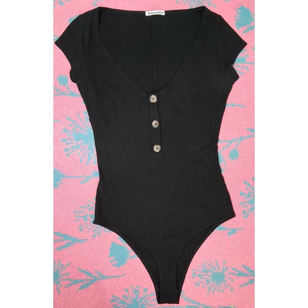 Reformation womens small black bodysuit tencel spandex stretch